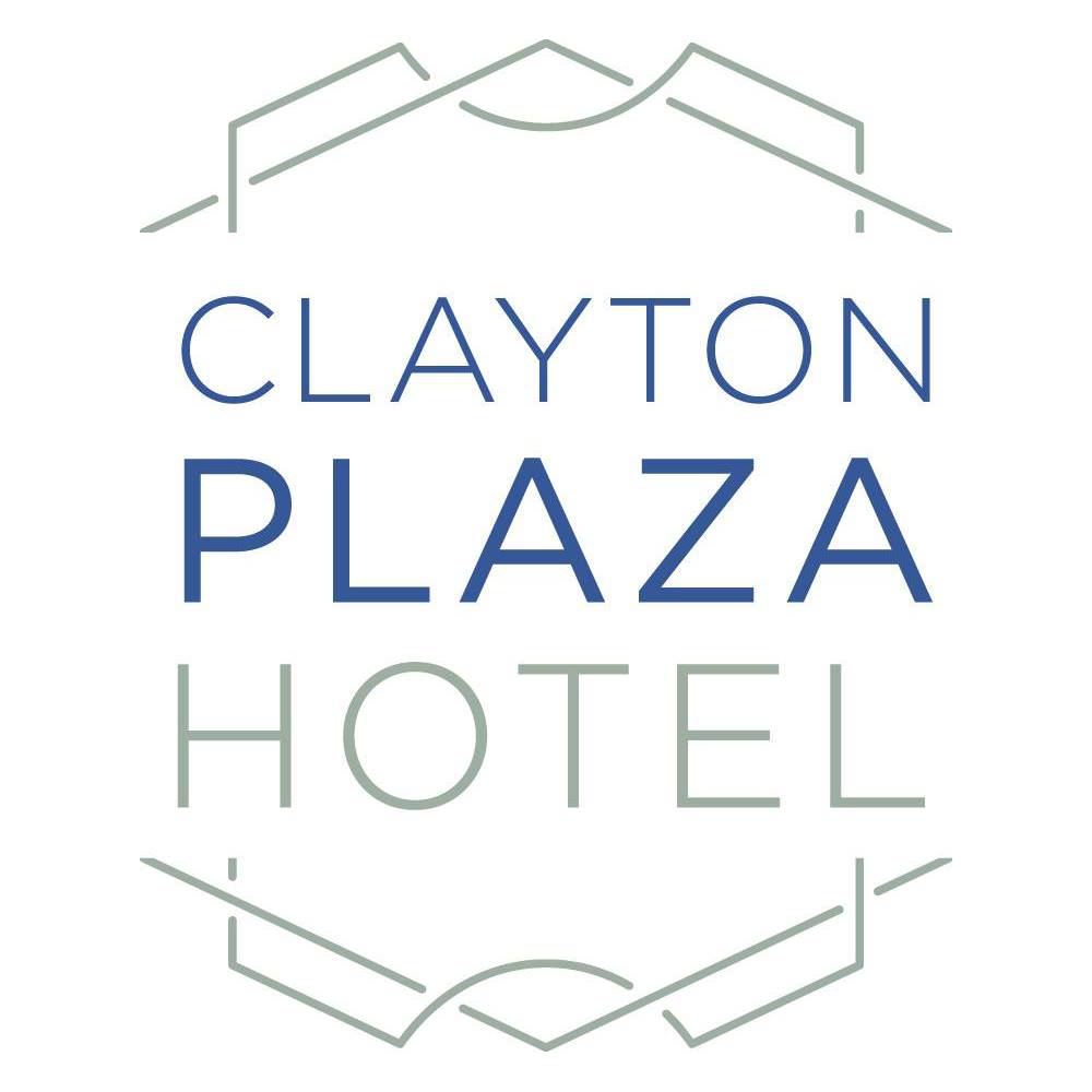 Logo of Clayton Plaza Hotel featuring a modern design with geometrical lines, showcasing the hotel's name in bold, blue and gray text.